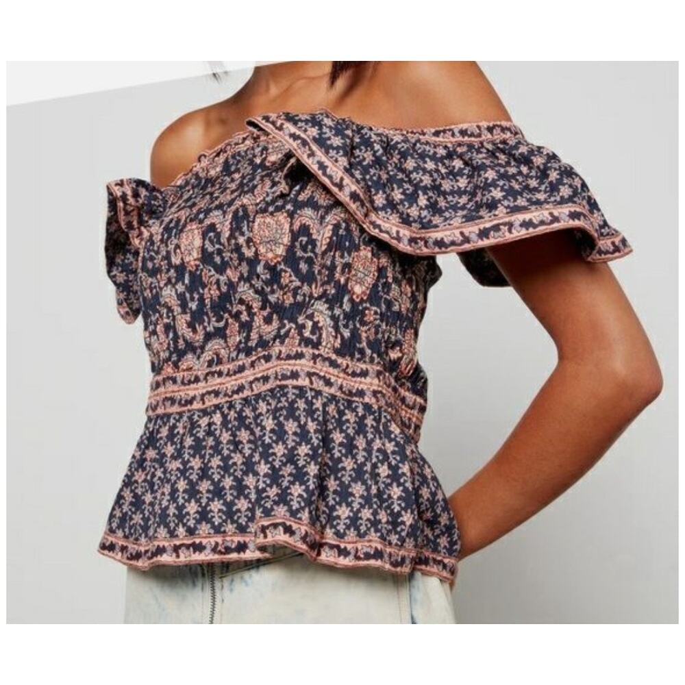 SEA New York Jasper Border Flutter Sleeve Smocked Top